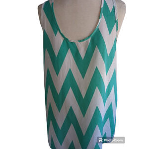 Brenda's blue green/white sleeveless women's top blouse shirt #2